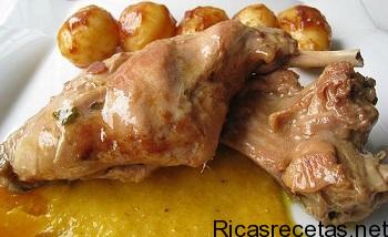 Conejo a la naranja con patatas fondant