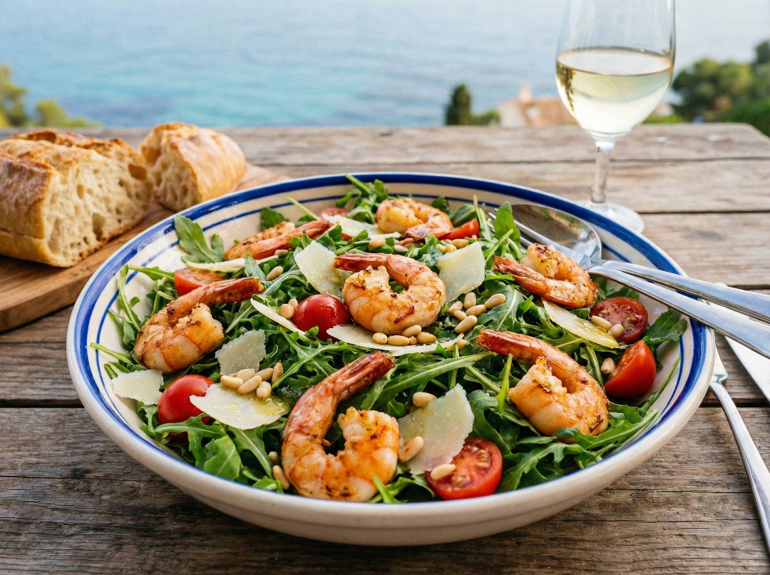 Ensalada de rúcula y gambas